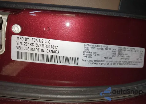 2021 Chrysler Pacifica Hybrid Limited z USA, uszkodzony, nr VIN 2C4RC1S72MR517617